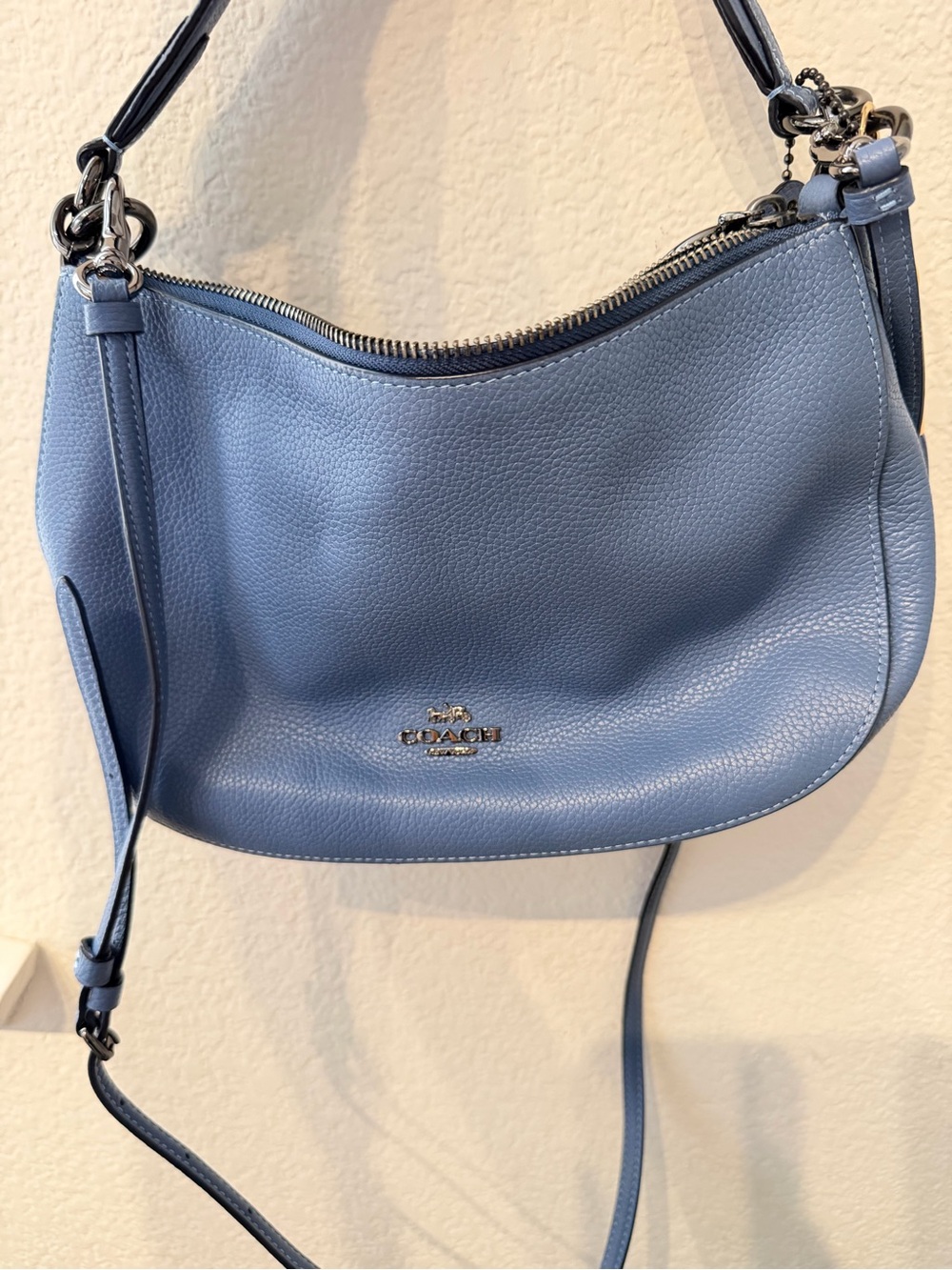 Coach Light Blue Pebbled Leather Shoulder Bag